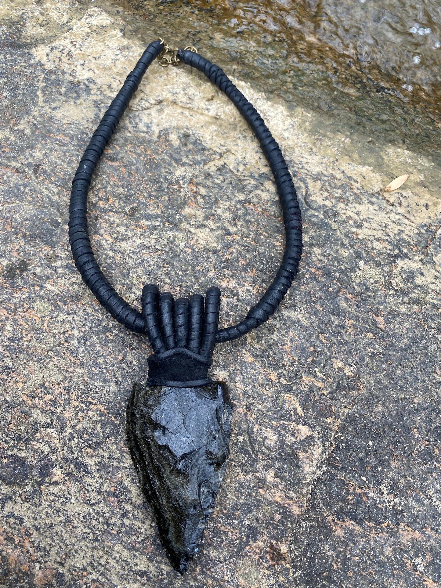 Green Obsidian Witch Necklace & Leather