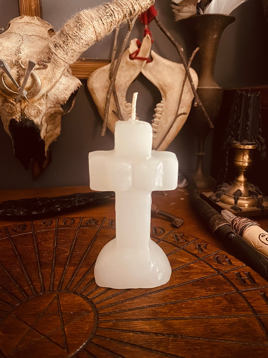 White Figure Cross Candle