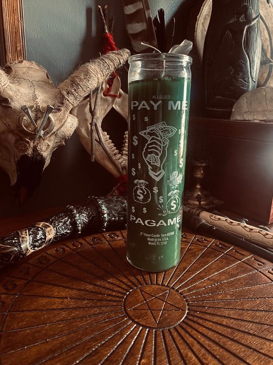 Pay Me Now Green 7 Day Candle